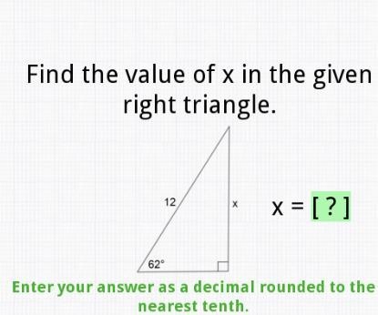 Find the value of x in the given right triangle-example-1