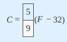 The equation above shows how temperature F, measured in degrees Fahrenheit, relates-example-1