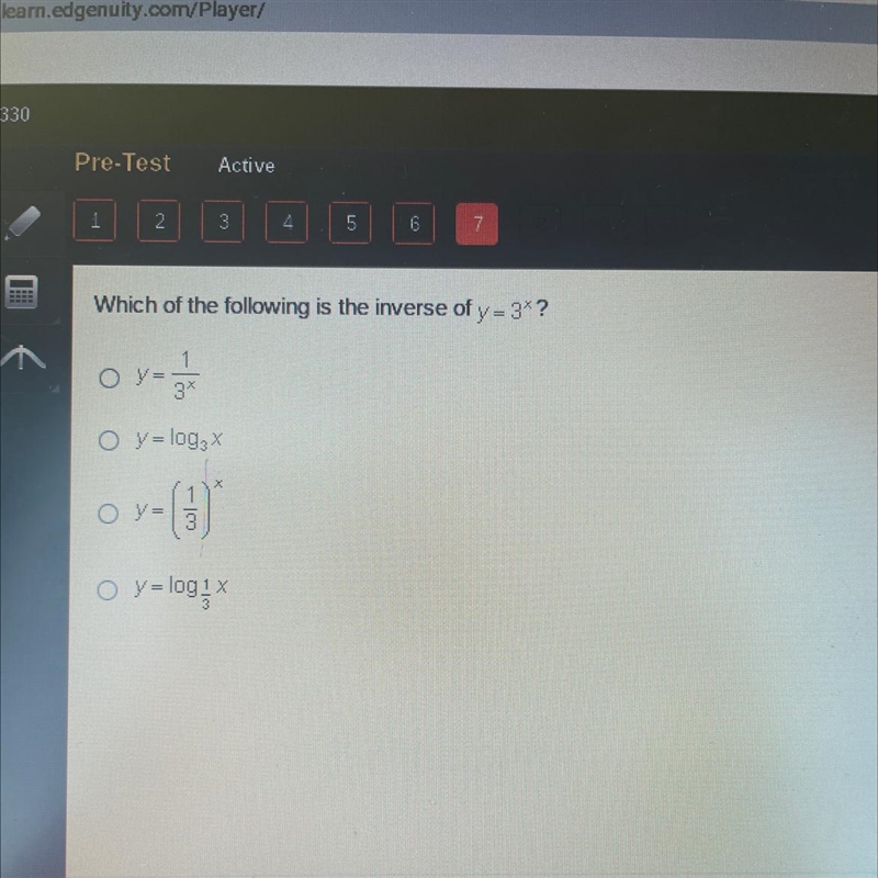 = Which of the following is the inverse of y=3"?-example-1