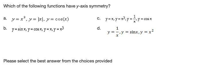 Which of the following functions have a y-axis symmetry? (Picture Included!) A, Y-example-1