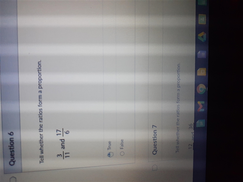 Tell weather the ratios form proportion 3/11 and 17/6True or False-example-1