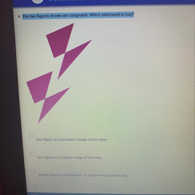 These two figures shown are congruent. Which statement is true?-example-1