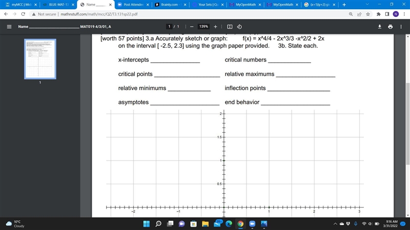 Accurately sketch or graph: f(x) = x^4/4 - 2x^3/3 -x^2/2 + 2xon the interval [ -2.5, 2.3] using-example-1