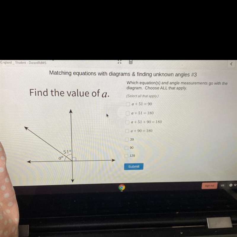 Matching equations with diagrams & finding unknown angles #3 Which equation(s-example-1