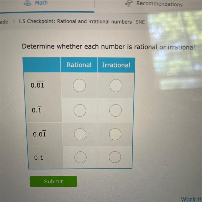 Determine whether each number is rational or irrational.-example-1