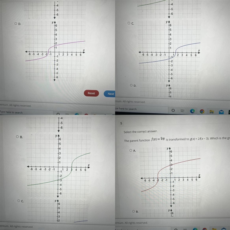 PLS HELP ASAP Select the correct answer. The parent function f(x)= 3T is transformed-example-1