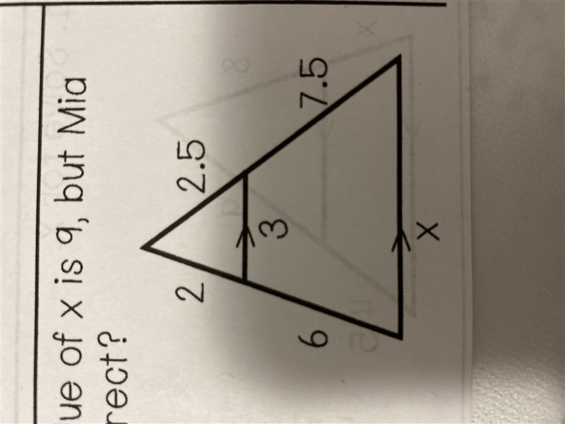 Given the diagram below, Philip thinks the value of x is 9, but Mia thinks the value-example-1