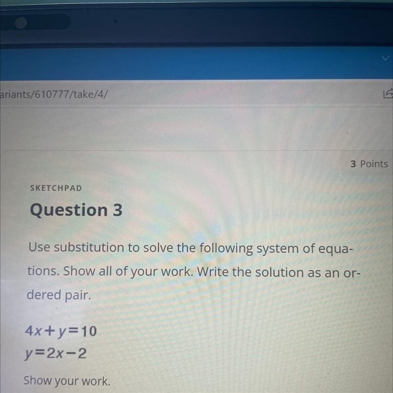 Use substitution to solve the following system of equations. Show all of your work-example-1