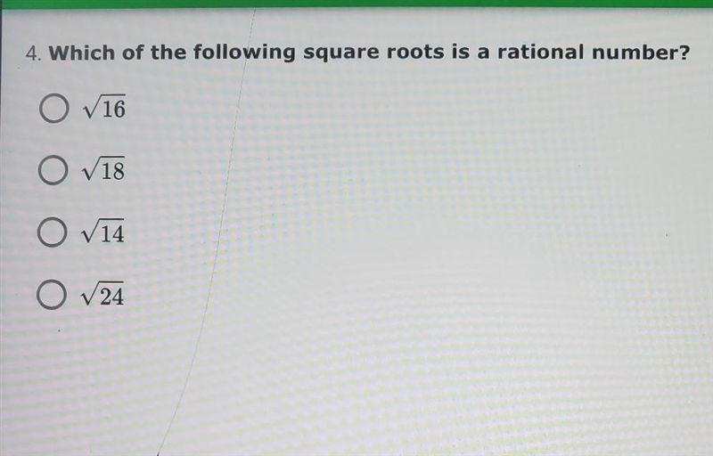 Which of the following square roots is a rational number-example-1