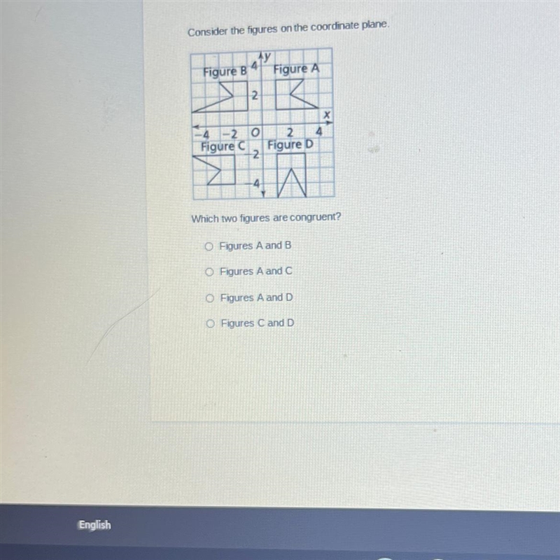 Figure D -2 W jures are congruent? SA and B SA and C A and D C and D-example-1