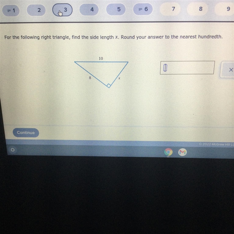 For the following right triangle, find the side length x. Round your answer to the-example-1