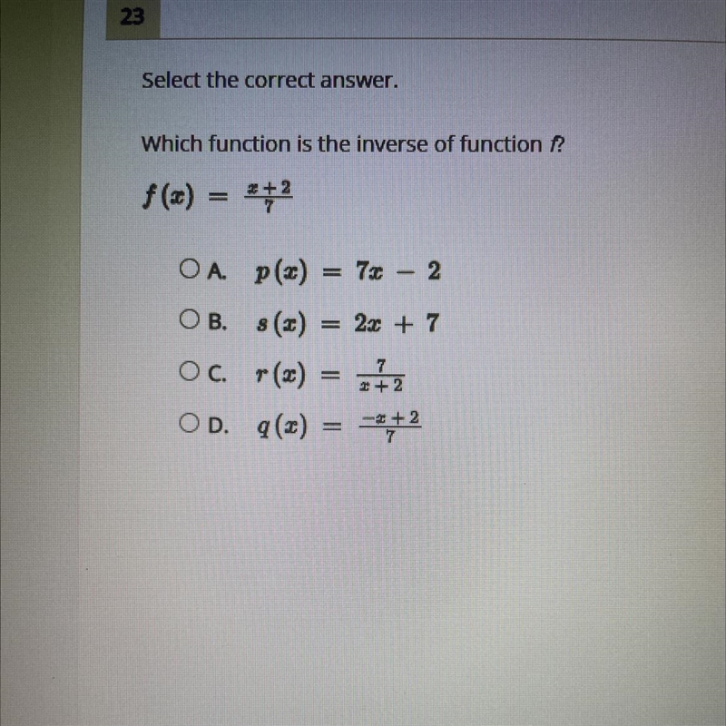 What’s the inverse function of f f(x)=x+2/7-example-1