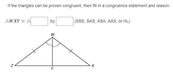 If the triangles can be proven congruent, then fill in a congruence statement and-example-1