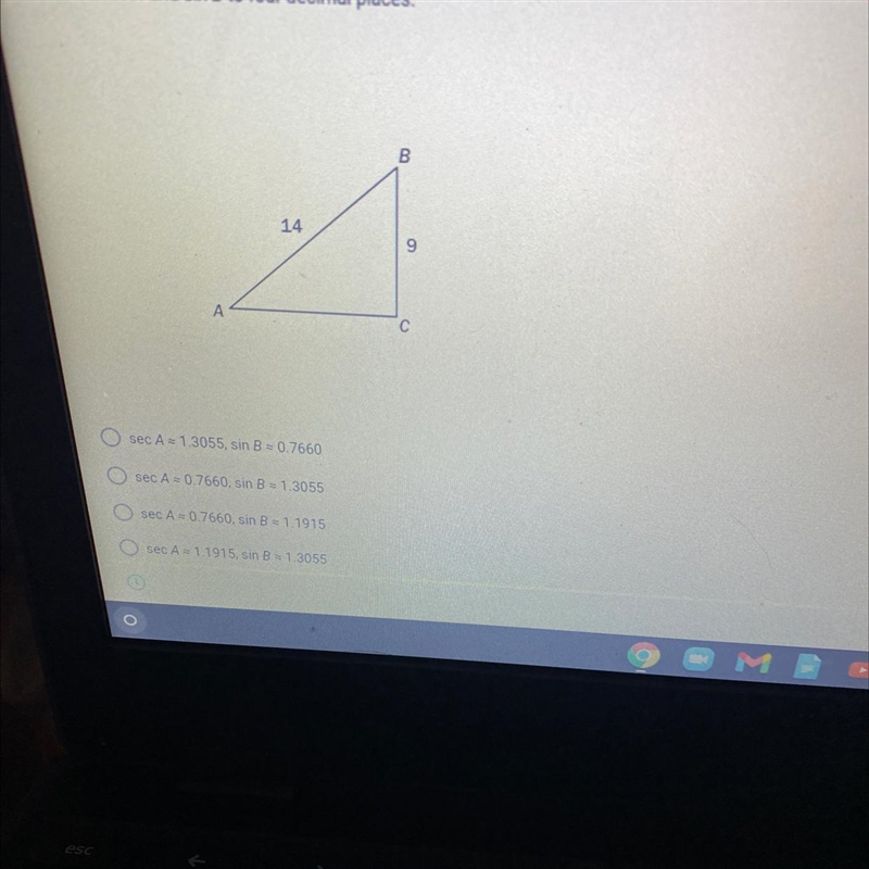 Find sec A and sin B to four decimal places-example-1