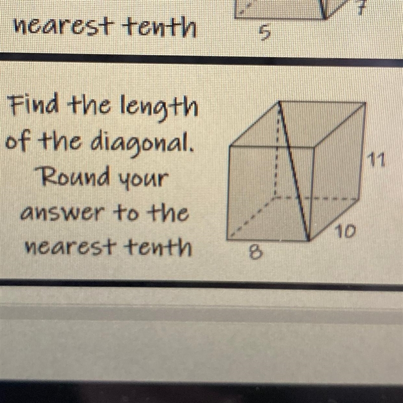 Find the length of the diagonal. Round answer to the nearest tenth-example-1