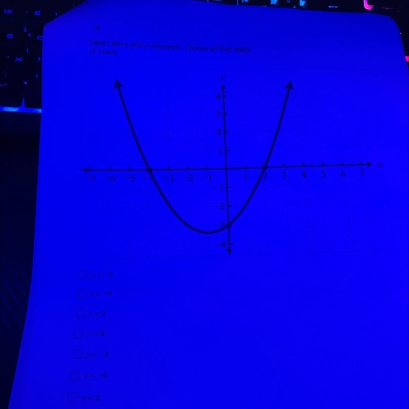 Select the x and y intercepts-example-1