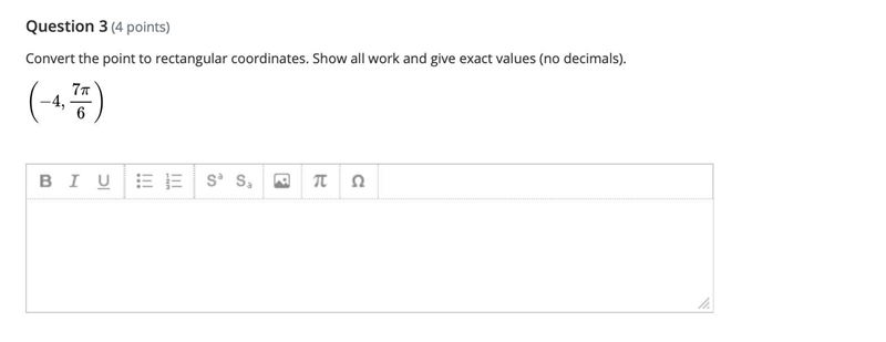 Convert the point to rectangular coordinates. Show all work and give exact values-example-1