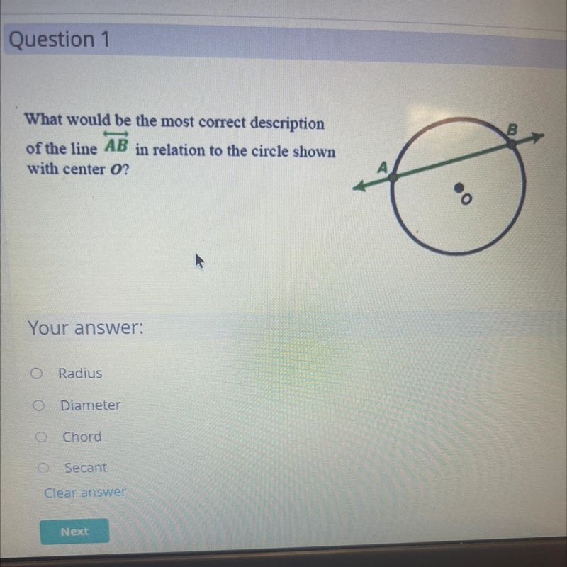 New Question 1 st What would be the most correct description of the line AB in relation-example-1