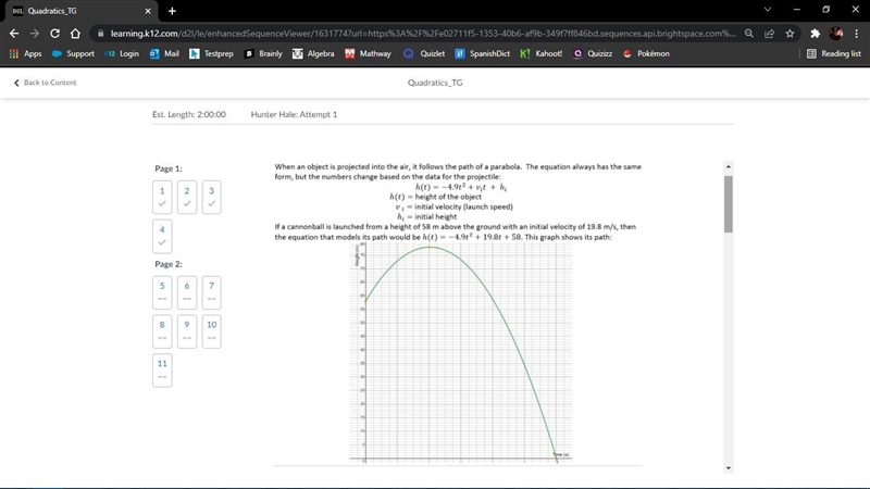 Please Help Me I Will Give You The Brain Crown And Extra Points! Pt2 A projectile-example-1