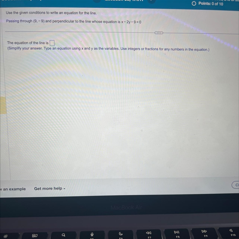 Use the given conditions to write an equation for the line. Passing through (9,-9) and-example-1