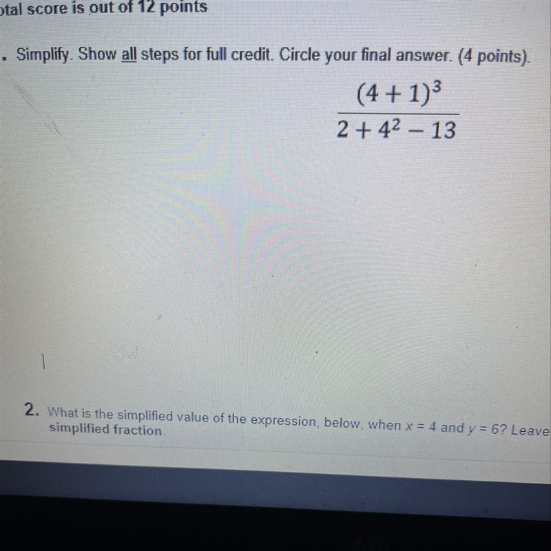 1. Simplify. Show all steps for full credit. Circle your final answer. (4 points). (4+1)^3/ 2+4^2-13-example-1