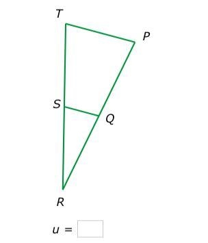 QS is a midsegment of △PRT. If PT=u+6 and QS=u, what is the value of u?-example-1