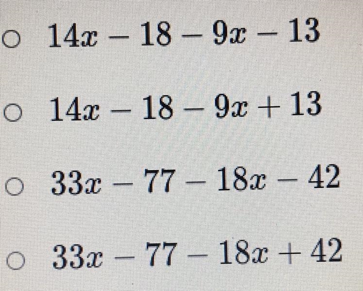 Which expression shows the distributive property applied to 11 (3x-7)-6(3x-7)?-example-1