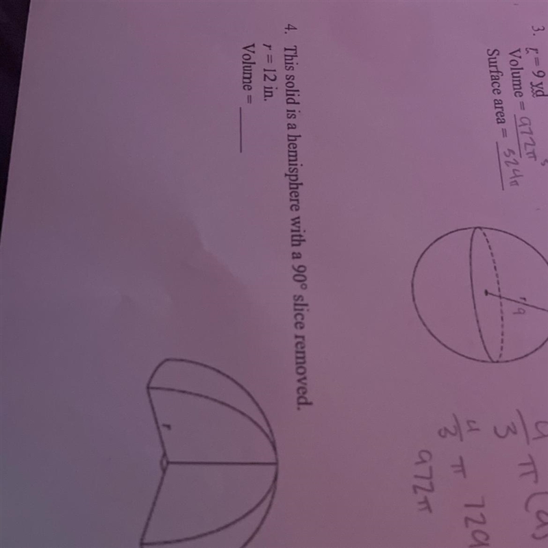 This solid is a hemisphere with a 90° slice removed and a radius of 12-example-1