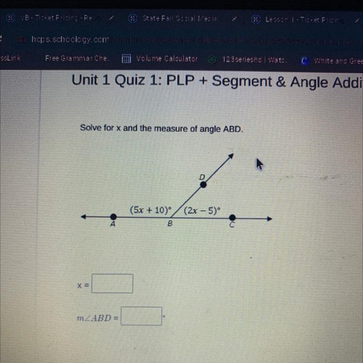 What does X= And wat does angle ABD=-example-1