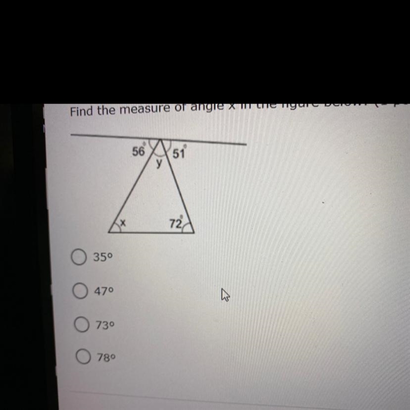 Find the measure of angle x in the figure below-example-1