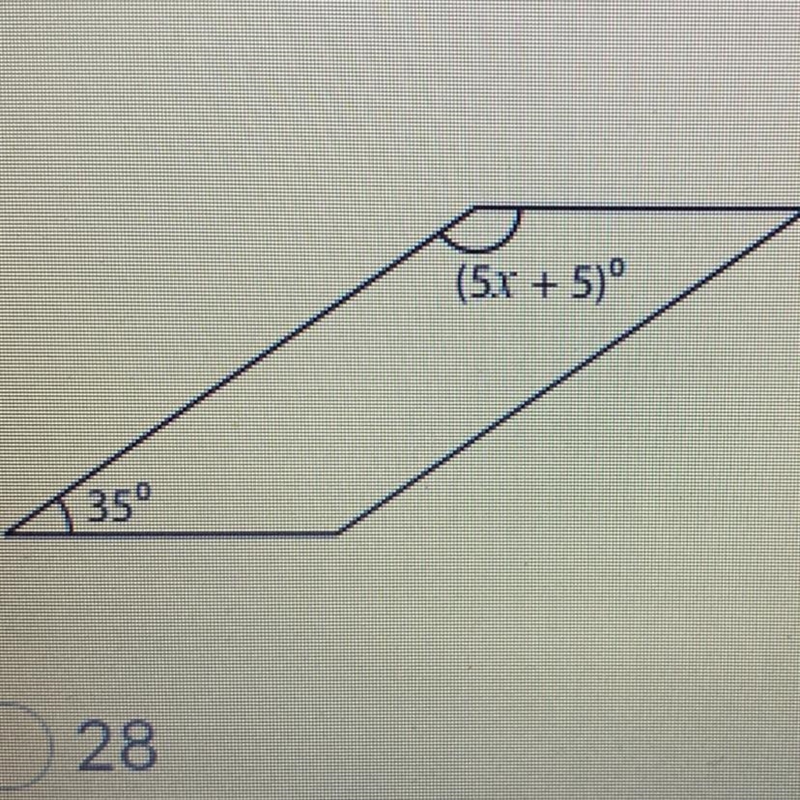 Find the missing angle using the diagram below. The figure is a parallelogram. (5x-example-1