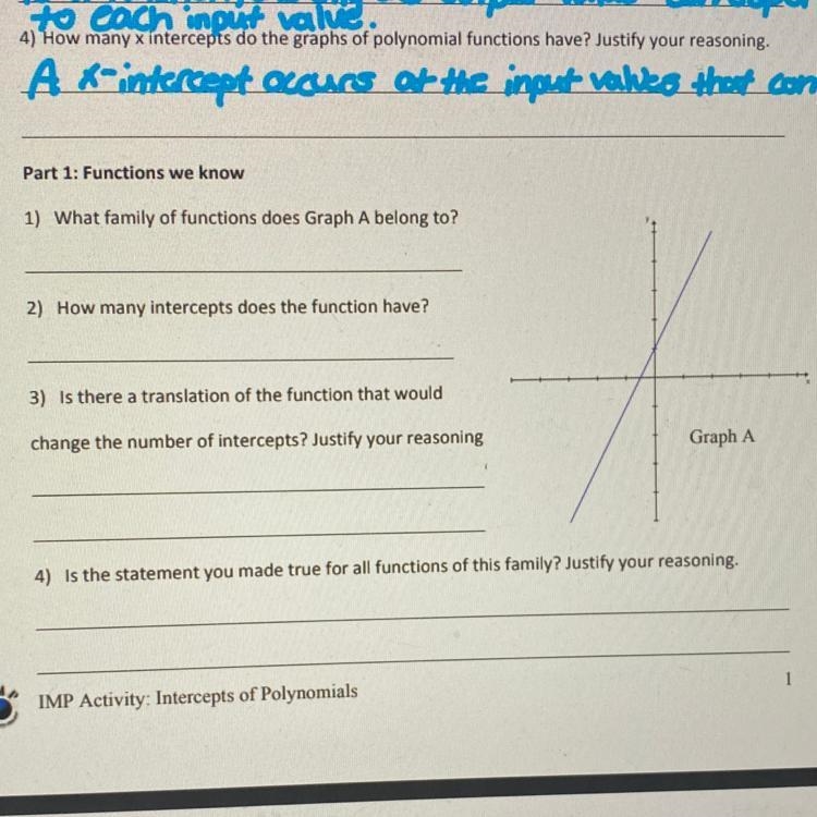 Part 1: Functions we know 1) What family of functions does Graph A belong to? 2) How-example-1