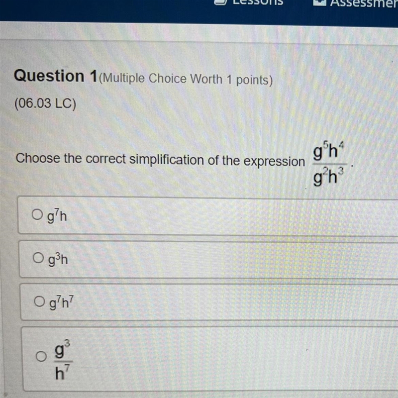 Choose the correct simplification of the expression ( expression in photo! ) A. G-example-1