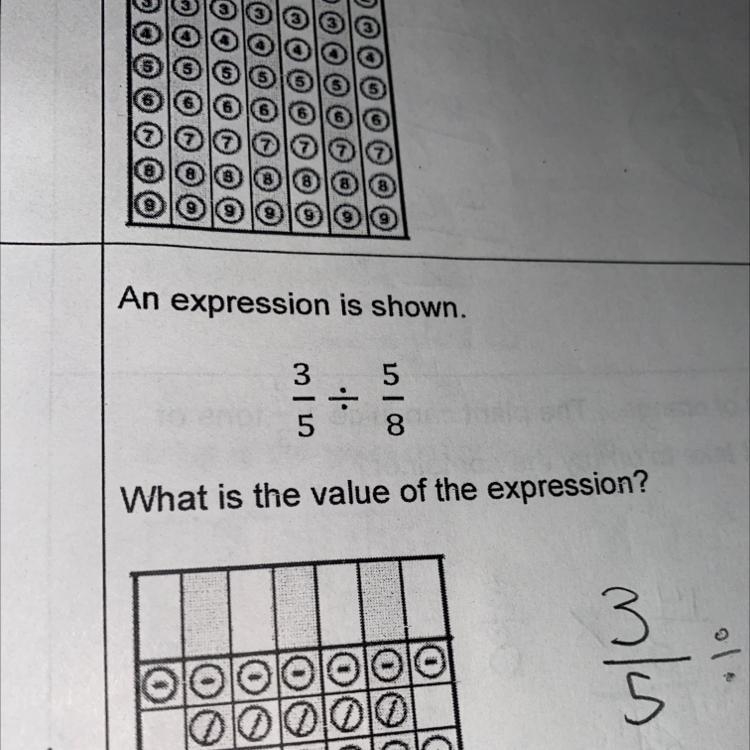 An expression is shown 3/5 divided by 5/8-example-1