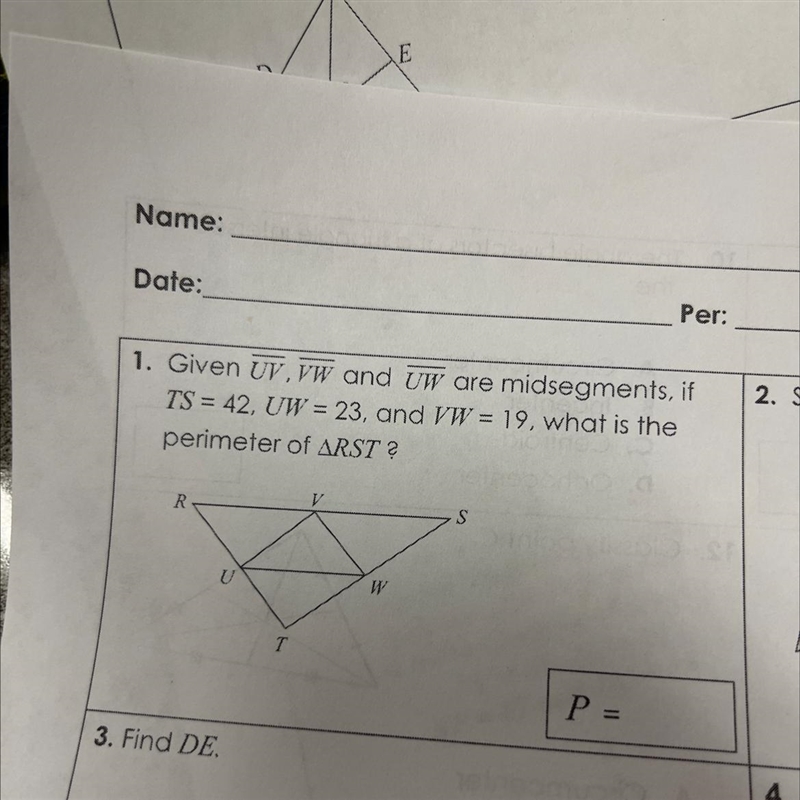 Give uv and ye are midsegments, if ya=42, ye=23 and be 19 what is the perimeter of-example-1