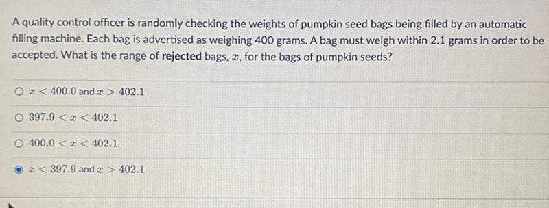 A quality control officer is randomly checking the weights of pumpkin seed bags being-example-1