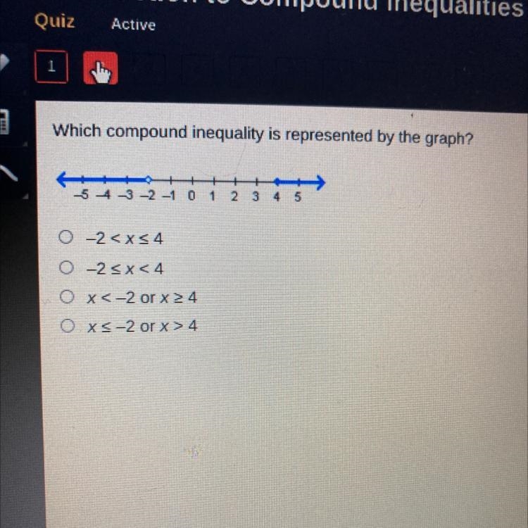 Which compound inequality is represented by the graph?-example-1