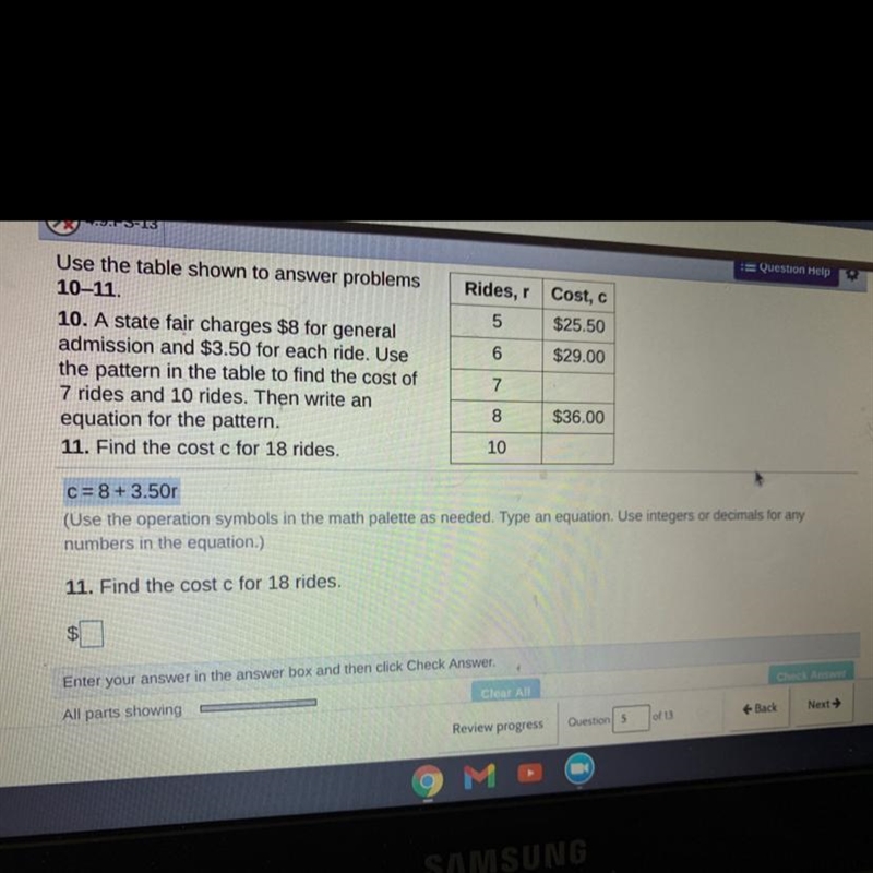 Rides, r Cost, c5 $25.506Use the table shown to answer problems10-11.10. A state fair-example-1