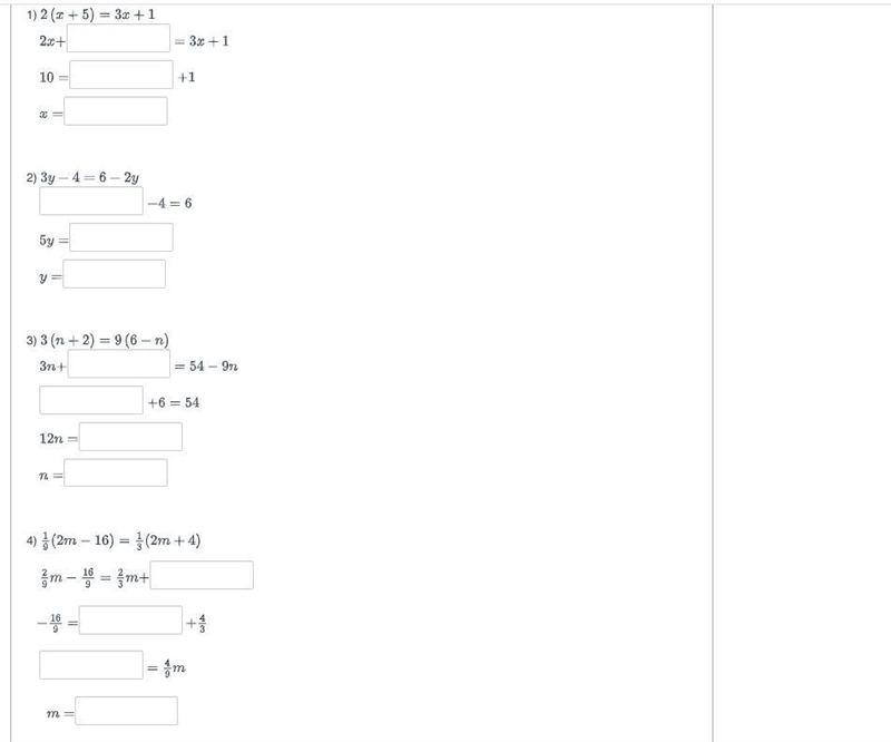 Fill in the blanks to solve each of these equations. Only 1 term should be entered-example-1