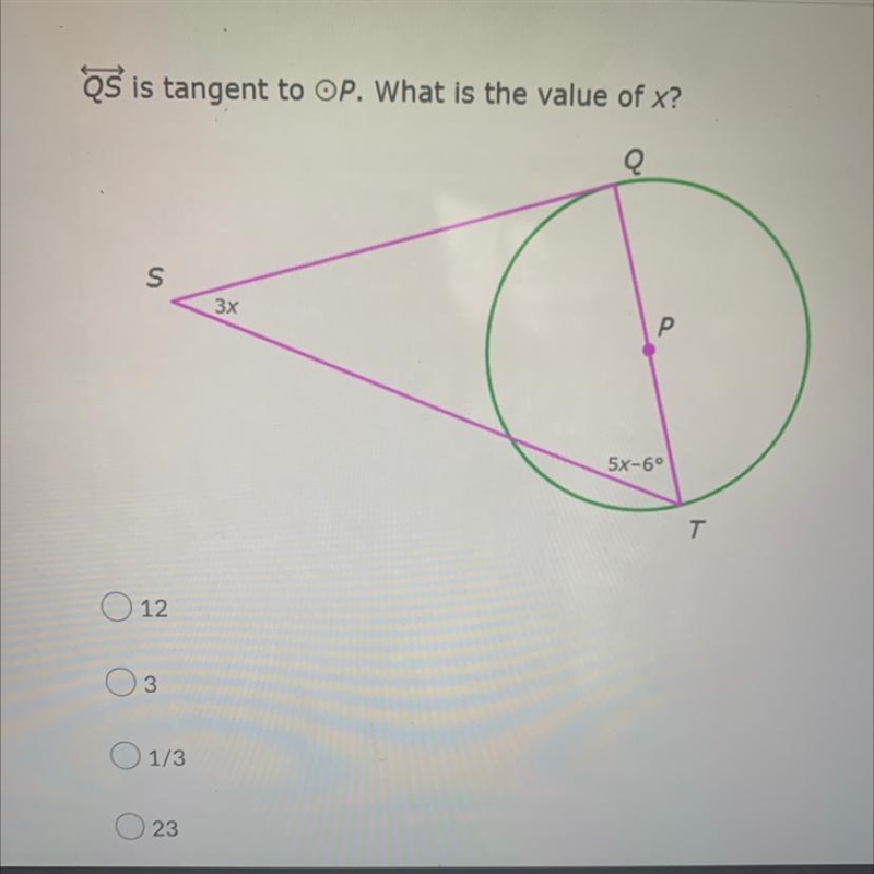 QS is tangent to OP. What is the value of x?-example-1