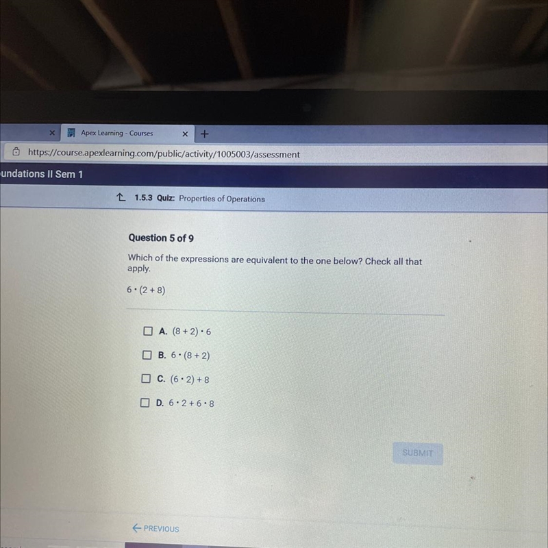 Question 5 of 9Which of the expressions are equivalent to the one below? Check all-example-1