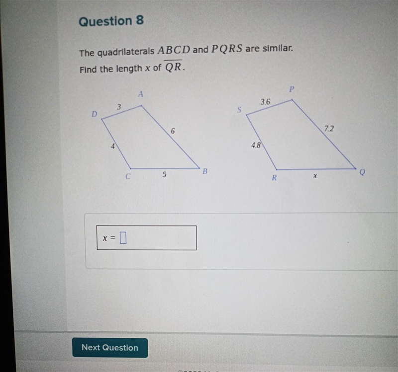 Find the length x of QR​-example-1