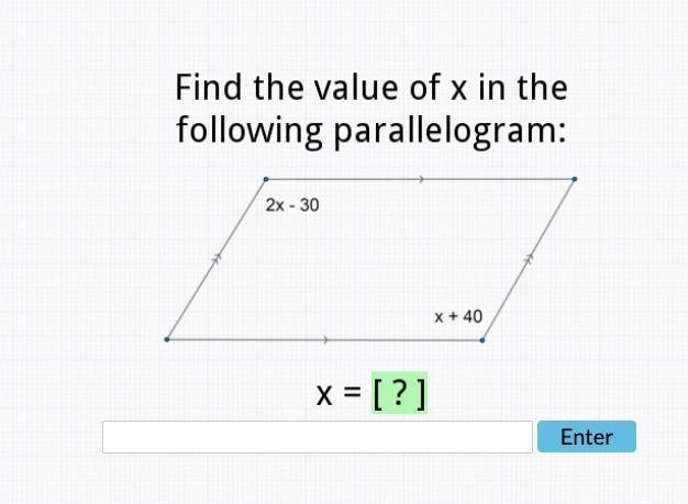 Find the value of x in the following parallelogram-example-1