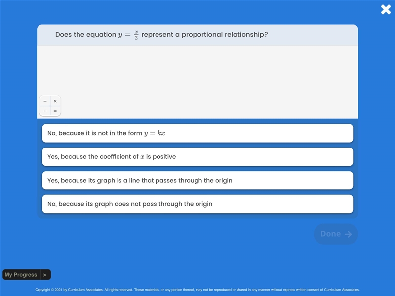 Does the equation Y=x/2 represent a proportional relationship-example-1