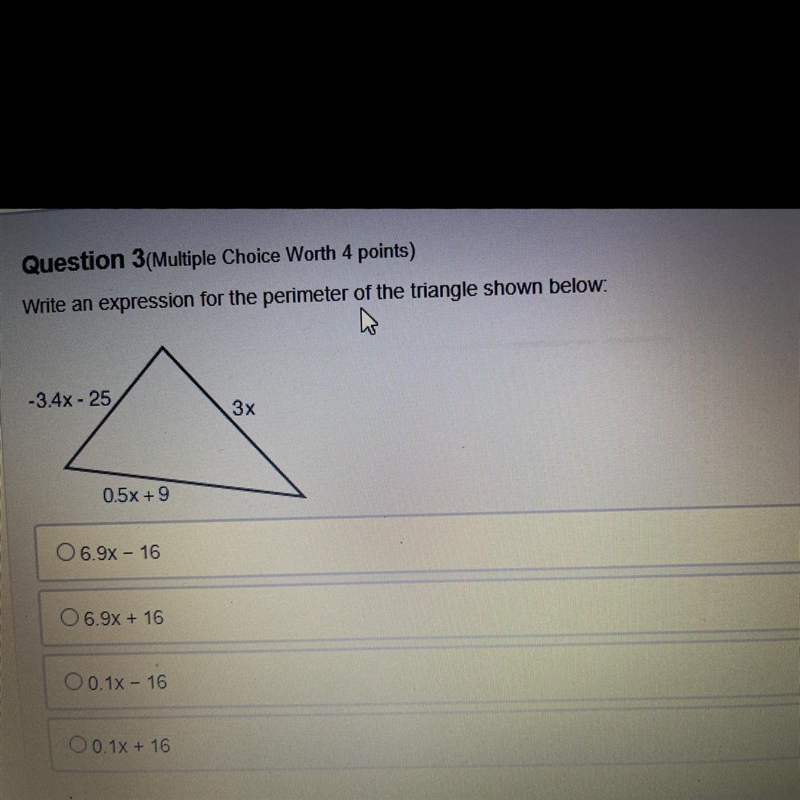 Write an expression for the perimeter of the triangle shown below-example-1