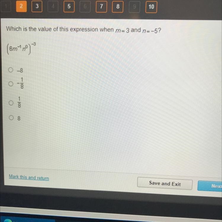 Which is the value of this expression when m=3 and n=-5?-example-1