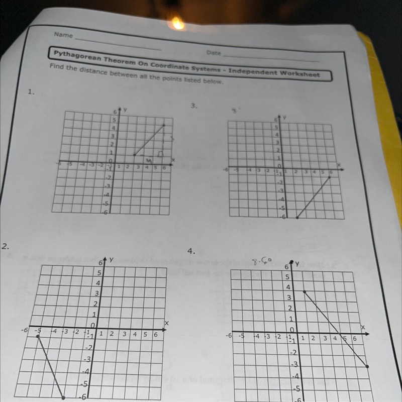 Pythagorean Theorem On Coordinate Systems-Independent Worksheet Find the distance-example-1