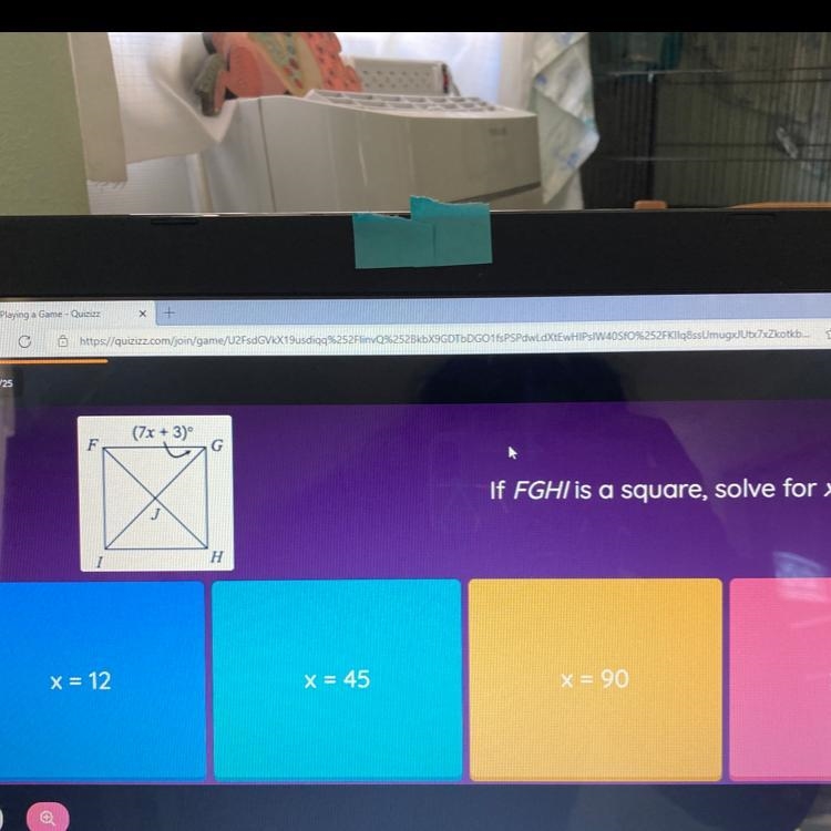 (7x + 3) F G If FGHI is a square, solve for X. H x = 12 x = 45 x = 90 x = 6-example-1