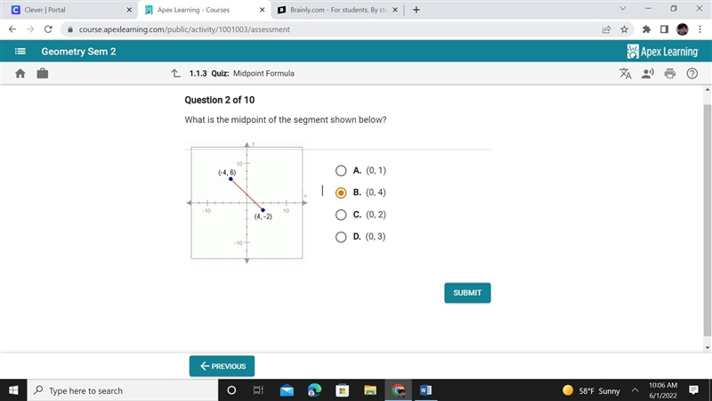 What is the midpoint of the segment shown below?-example-1