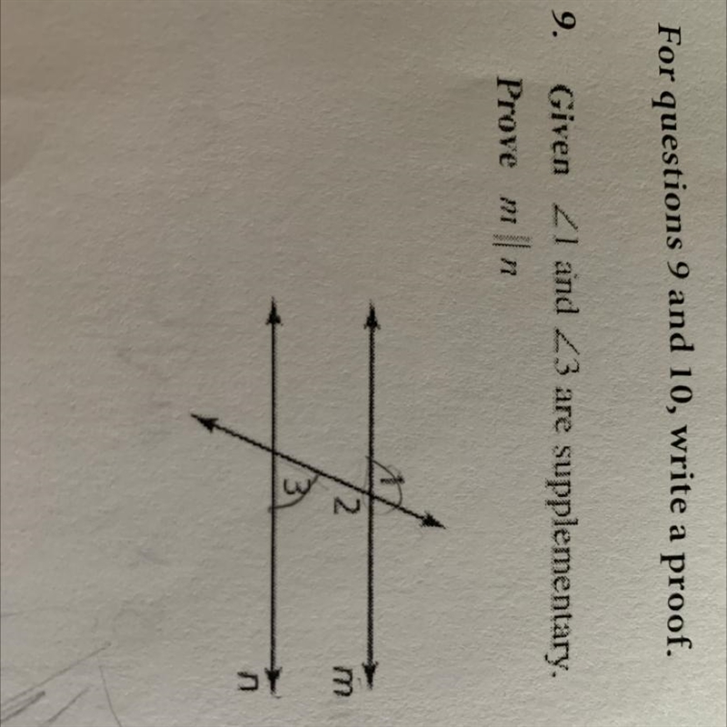 Write a proof given: angle 1 and angle 3 are supplementary prove: m is parallel to-example-1